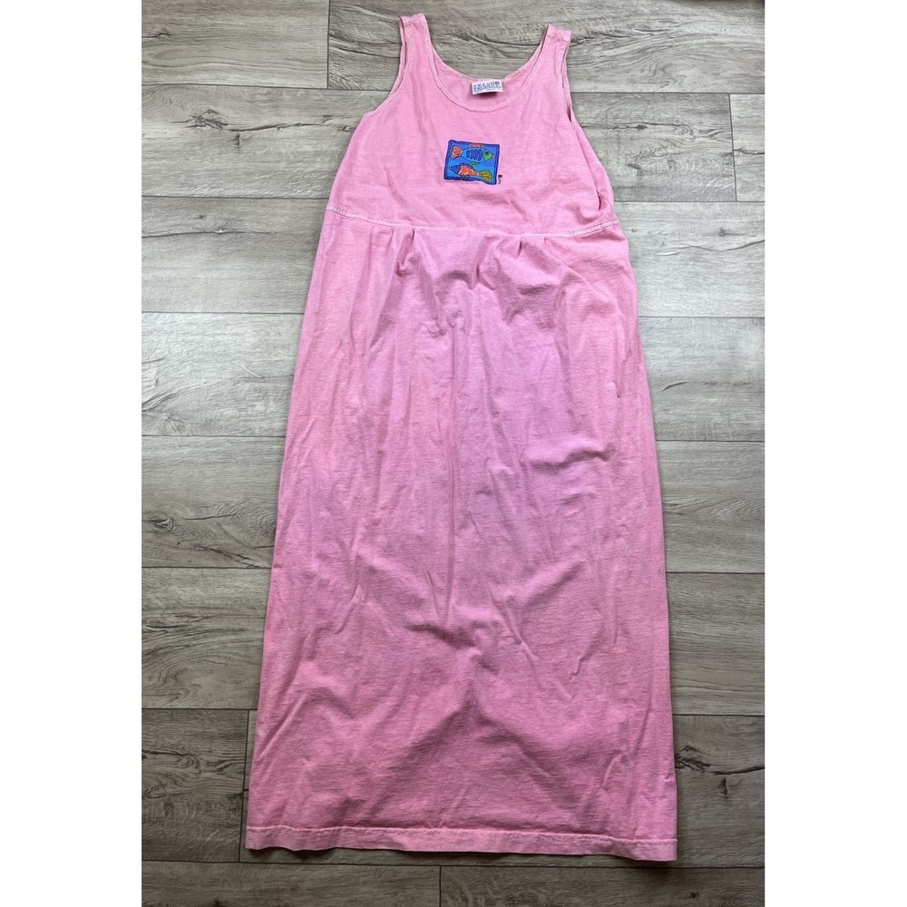 Vintage Fresh Produce Sleeveless Maxi Dress Size Large Pink Fish Graphic 90s - Picture 16 of 16